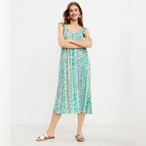 Loft Floral print Ruffle Strap loose Midi Dress Sz M 100% rayon